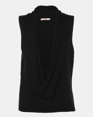 RED Valentino Black Cotton Knit Lace Top M