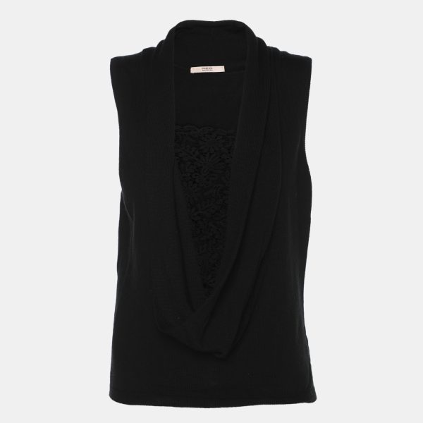 RED Valentino Black Cotton Knit Lace Top M