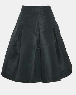 RED Valentino Black Faille Pleated Knee Length Skirt M