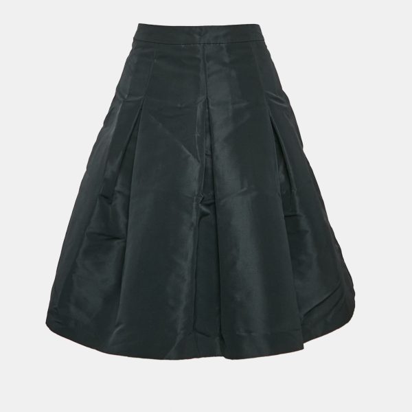 RED Valentino Black Faille Pleated Knee Length Skirt M