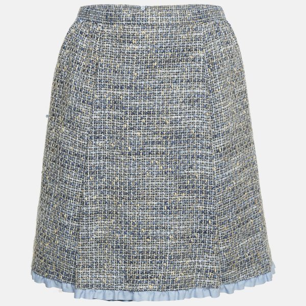 RED Valentino Blue Tweed Ruffled Mini Skirt L