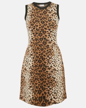 RED Valentino Brown Leopard Stretch Knit Sleeveless Mini Dress M