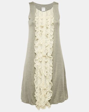 RED Valentino Metallic Grey Crochet Frills Jersey Mini Dress S