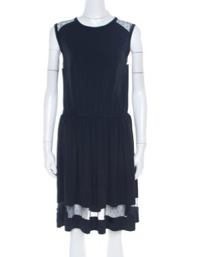 RED Valentino Navy Blue Sheer Lace Panel Insert Sleeveless Sheath Dress XL