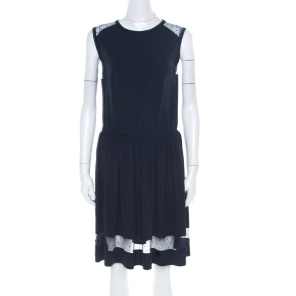 RED Valentino Navy Blue Sheer Lace Panel Insert Sleeveless Sheath Dress XL