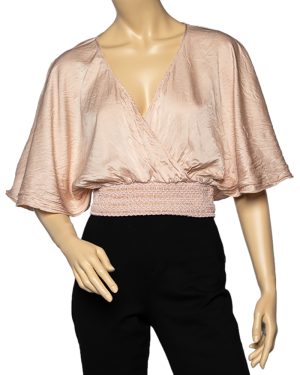 RED Valentino Pale Pink Silk Smocked Crop Top M