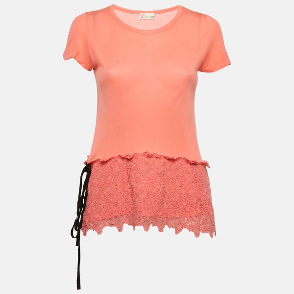 RED Valentino Pink Modal Knit Lace Detail Top M