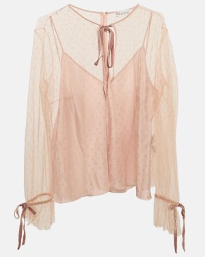 RED Valentino Pink Tulle Tie-Up Detail Blouse XL