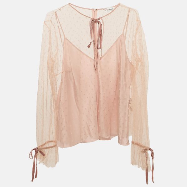 RED Valentino Pink Tulle Tie-Up Detail Blouse XL