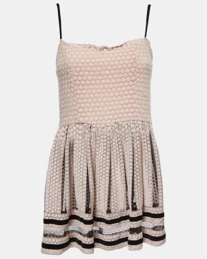 RED Valentino Pink/Black Lace Velvet Trimmed Strappy Mini Dress M