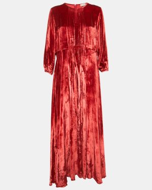 RED Valentino Red Velvet Shirring Detail Maxi Dress XL