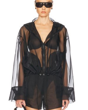 RENGGLI Organza Anorak in Noir - Black. Size L (also in M, S).