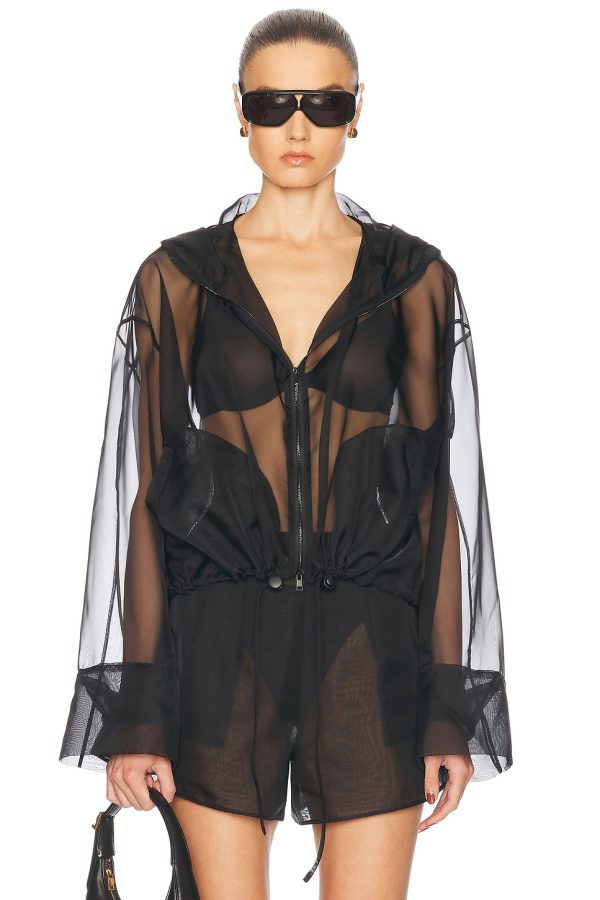 RENGGLI Organza Anorak in Noir - Black. Size L (also in M, S).