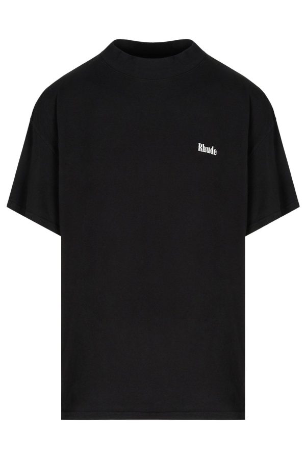 RHUDE CLASSIC MOCK NECK T SHIRT Size: S, colour: BLACK