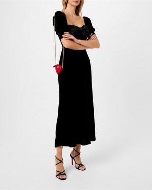 RIXO Celia Silk Velvet Dress - Black