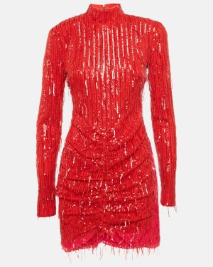 ROTATE BIRGER CHRISTENSEN Racing Red Sequin Tulle Fringed Mini Dress S