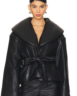 ROTATE Belted Puffer Jacket in Black. Size 38, 40.