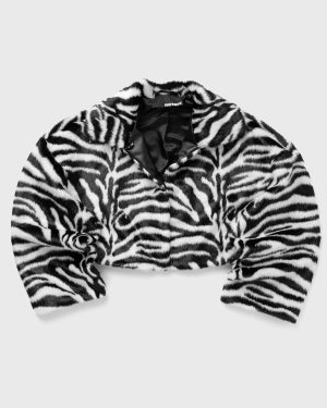 ROTATE Birger Christensen Faux Fur Crop Jacket women Bomber Jackets black|white in size:L
