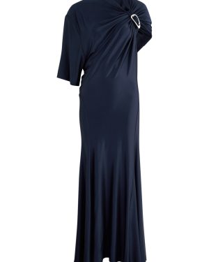 Rabanne Asymmetric Satin-jersey Midi-dress - Navy - 40 (UK12 / M)