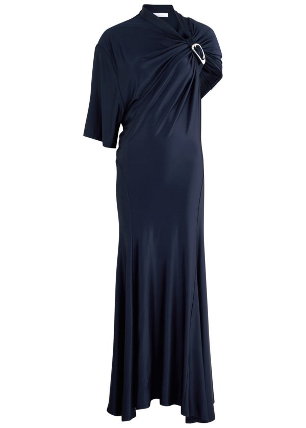Rabanne Asymmetric Satin-jersey Midi-dress - Navy - 40 (UK12 / M)