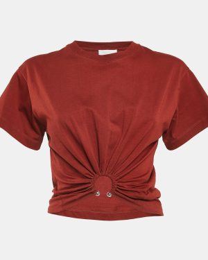 Rabanne Brick Red Cotton Knit Ring Detail Crop Top S