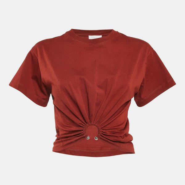 Rabanne Brick Red Cotton Knit Ring Detail Crop Top S