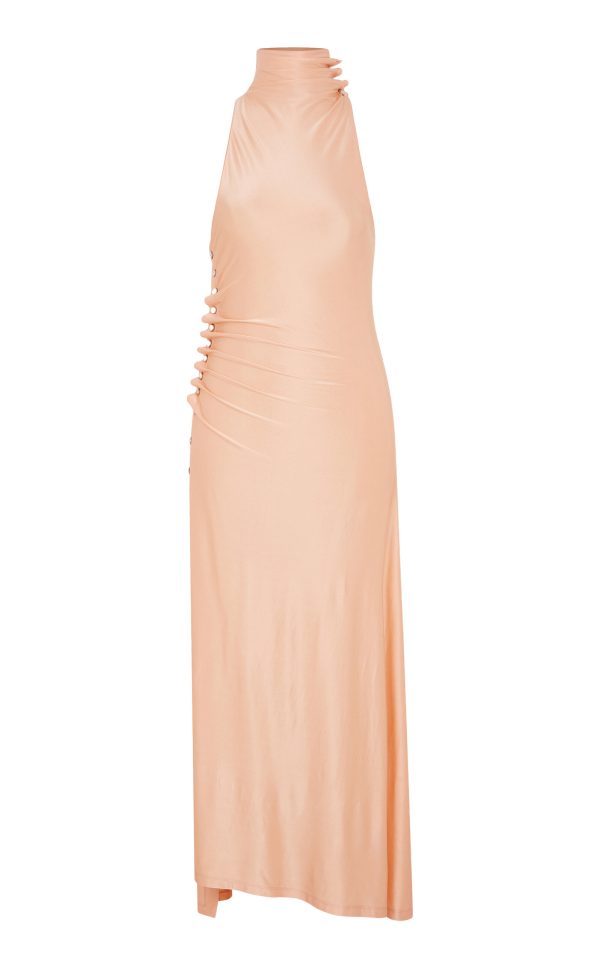 Rabanne - Button-Embellished Stretch-Satin Halter Dress - Pink - FR 38 - Only At Moda Operandi