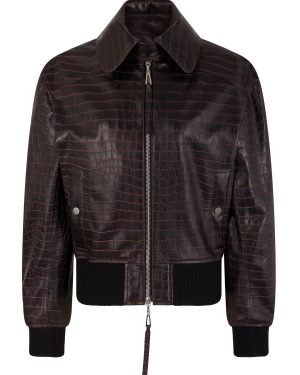 Rabanne - Croc-Effect Leather Bomber Jacket - Brown - FR 36 - Only At Moda Operandi