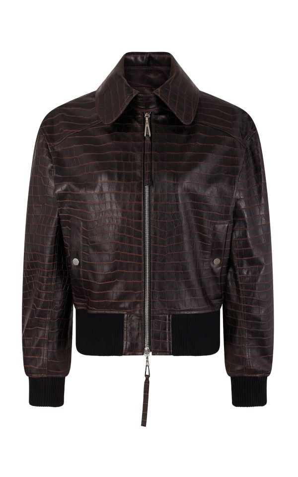 Rabanne - Croc-Effect Leather Bomber Jacket - Brown - FR 36 - Only At Moda Operandi