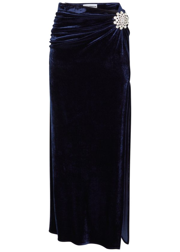Rabanne Crystal-embellished Velvet Maxi Skirt - Navy - 34 (UK6 /xs)