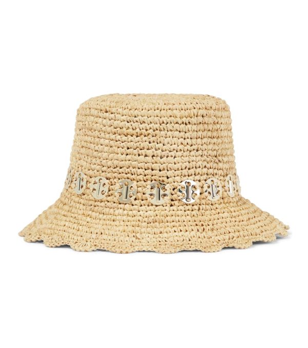 Rabanne Embellished raffia bucket hat