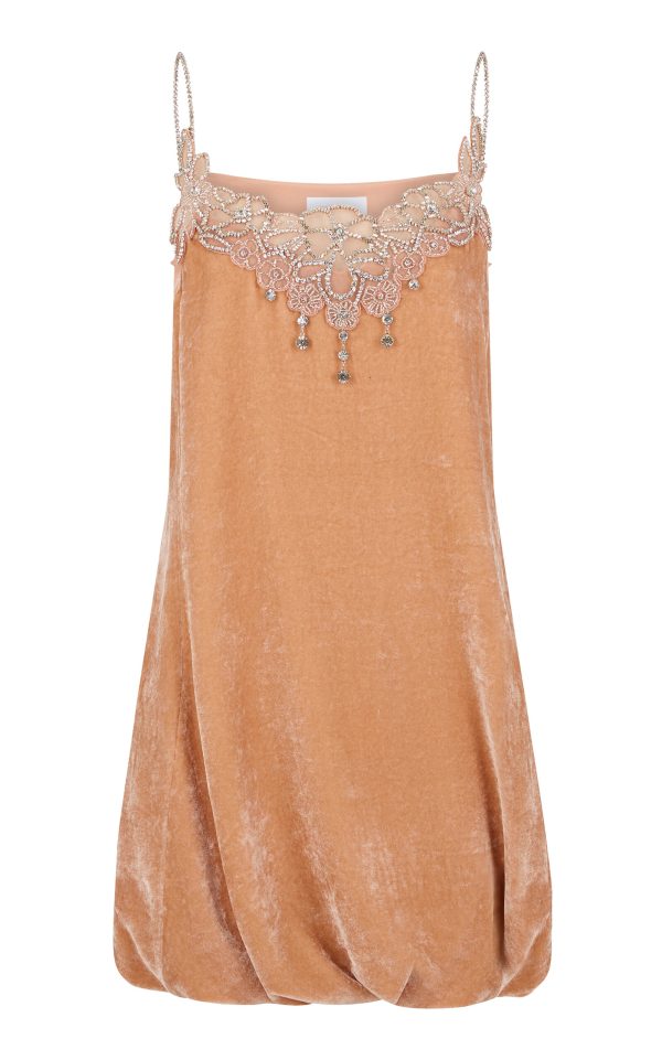 Rabanne - Embroidered Velvet Mini Dress - Light Pink - FR 42 - Moda Operandi