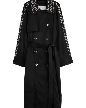 Rabanne Eyelet-embellished Satin Trench Coat - Black - 34 (UK6 / XS)