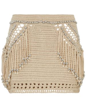 Rabanne Fringed Crochet Mini Skirt - Beige - S