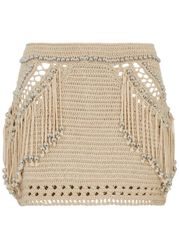 Rabanne Fringed Crochet Mini Skirt - Beige - S