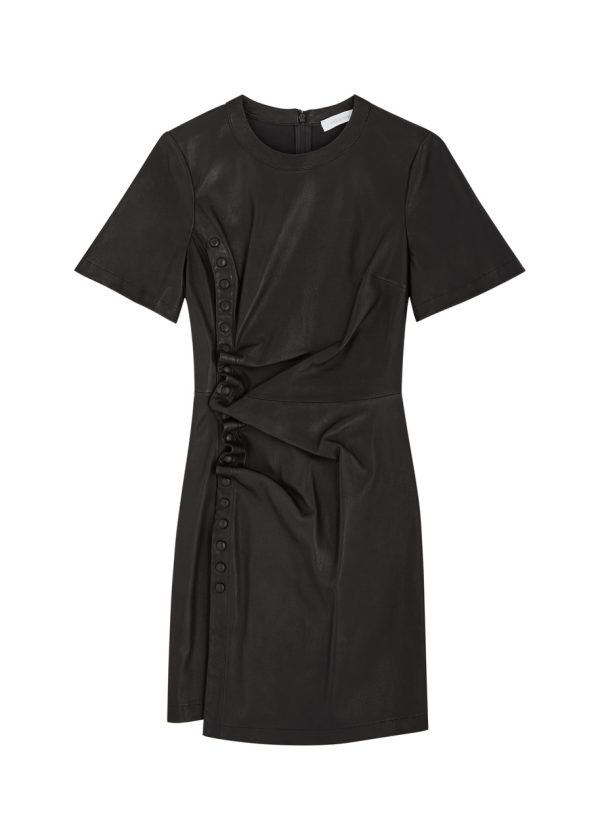 Rabanne Ruched Leather Mini Dress - Black - 36 (UK8 / S)