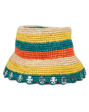 Rabanne Striped Raffia Bucket hat - Multicoloured - 60 (UK 6 /xs)