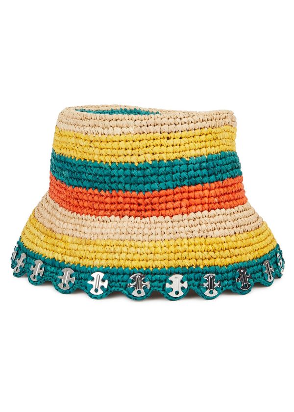 Rabanne Striped Raffia Bucket hat - Multicoloured - 60 (UK 6 /xs)