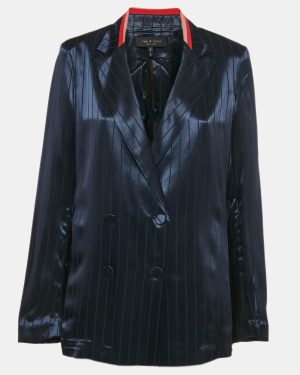 Rag & Bone Navy Blue Striped Satin Double Breasted Blazer M