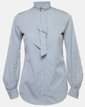 Ralph Lauren Blue Stripe Cotton Neck Detail Button Front Blouse S