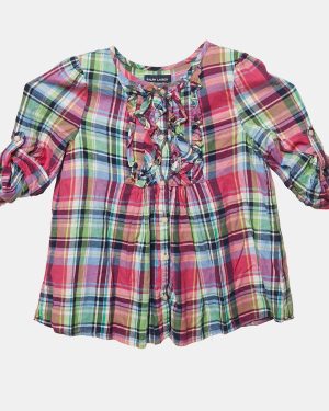 Ralph Lauren Pink/Blue Checks Cotton Ruffled Tunic Top 6 Yrs