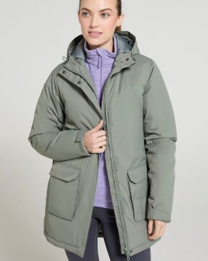 Ranger Womens Water Resistant Padded Parka Jacket - Green