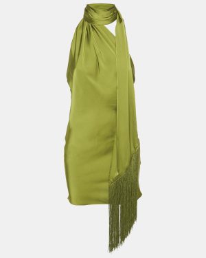 Rat & Bao Green Satin Halter Neck Mini Dress M