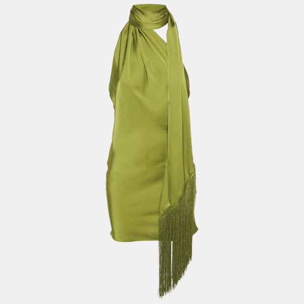 Rat & Bao Green Satin Halter Neck Mini Dress M