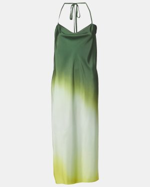 Rat & Bao Ombre Green/Multicolor Satin Halter Neck Long Dress XS