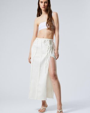 Raw-Edged Maxi Denim Wrap Skirt