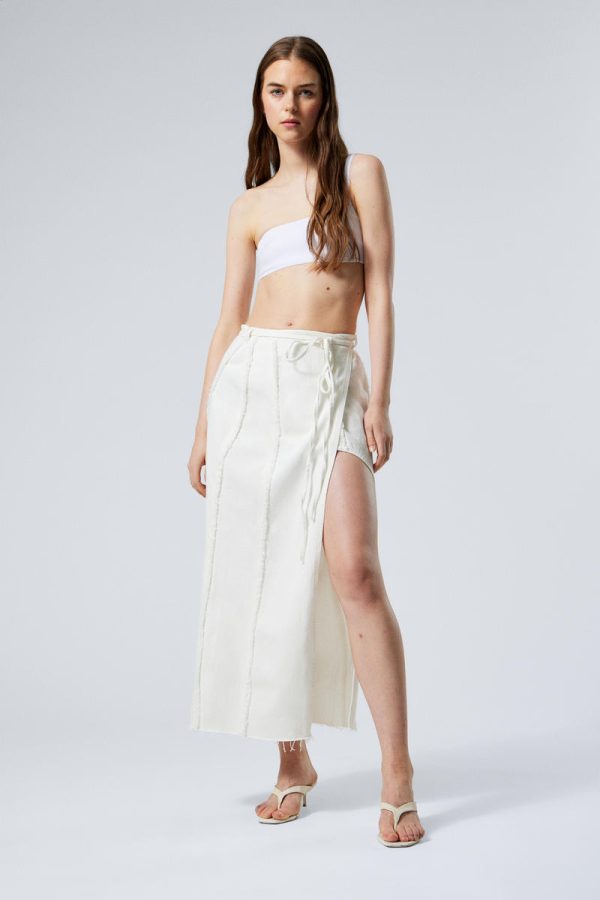 Raw-Edged Maxi Denim Wrap Skirt