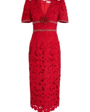 Rebecca Vallance Kalina Floral Cut-out Midi Dress - Red - 8 (UK8 / S)