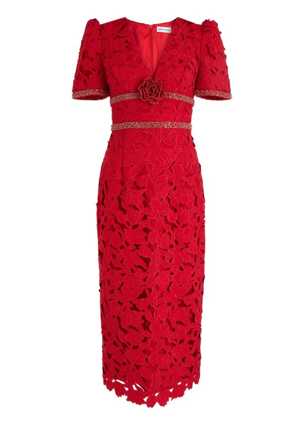 Rebecca Vallance Kalina Floral Cut-out Midi Dress - Red - 8 (UK8 / S)