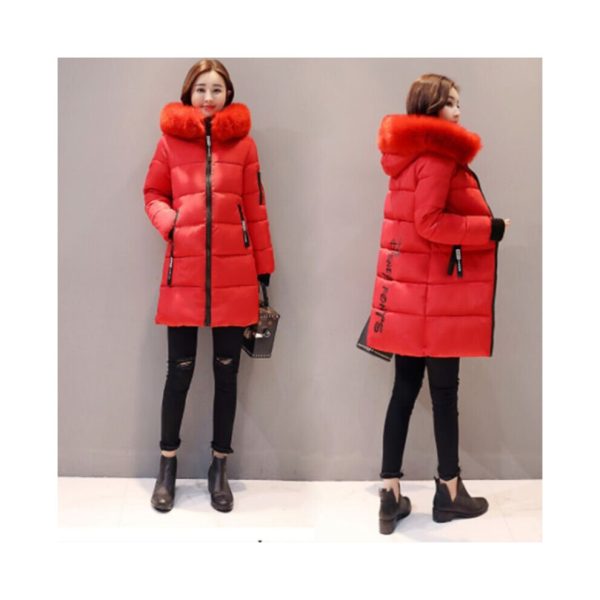 (Red, 2XL) Winter Women Warm Long Jacket Fur Hooded Parka Ladies Collar Outwear Coat